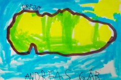 Andreas 6 år har tegnet Drejø. Drejøs markedsdag 2022