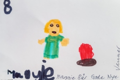 Tegnet af Maggie 8 år som har fået nye gode venner. Drejøs markedsdag 2022