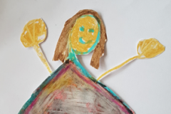 Sådan forestiller Ida sig Alfeline. Tegnet af Ida 6 år. Barnebarn af Grethe og Søren på Lenegård.