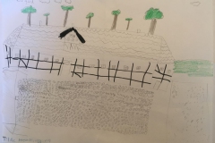 Østre Skovgaard. Tegnet af Tilde 10 år. Oldebarn af Henning og Constance Henningsen fra Østre Skovgaard